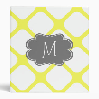 Custom Monogram Yellow and White Art Deco Pattern Binder