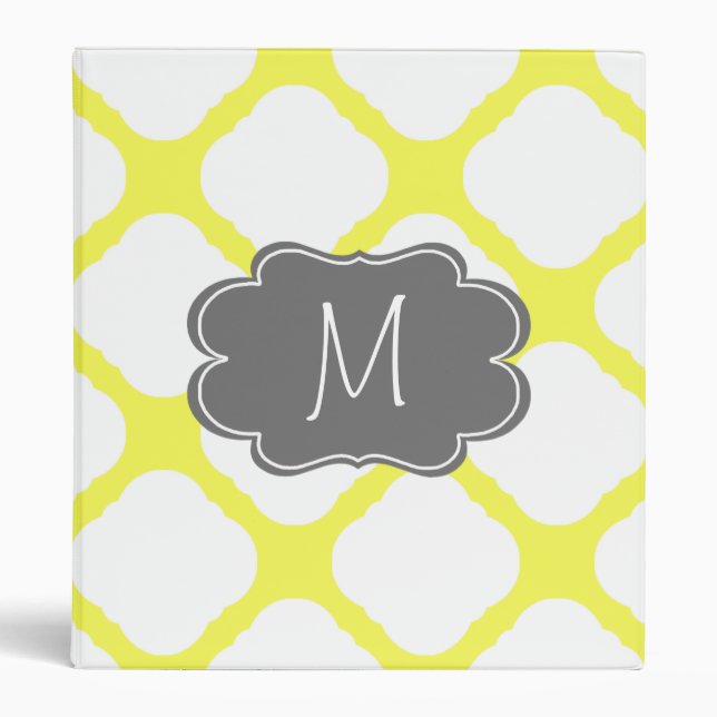 Custom Monogram Yellow and White Art Deco Pattern Binder (Front)