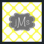 Custom Monogram Yellow and White Art Deco Pattern Poster<br><div class="desc">A pattern of modern art deco shapes are on a sunny yellow background. A decorative grey monogram centre is easy for you to personalize with your initial. This would make a wonderful wedding gift. Please feel free to contact me if you need help with customizing.</div>