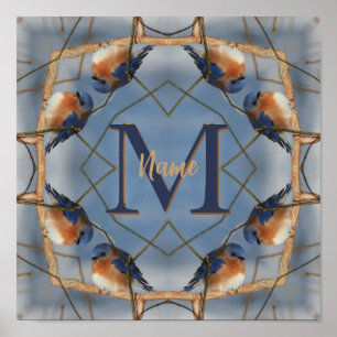 Custom Monogram Your Initial Bluebird Nature Art Poster