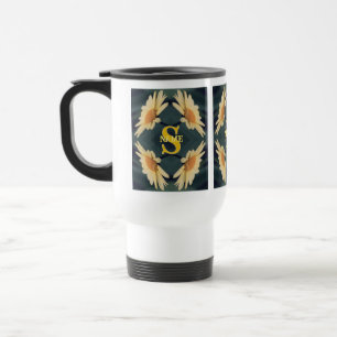 Custom Monogram Your Initial Name Daisy Art Travel Mug