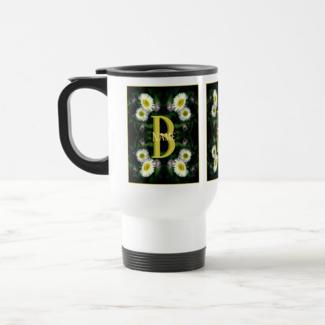 Custom Monogram Your Initial Name Daisy Art Travel Mug (Left)