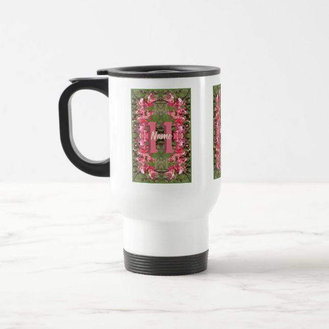Custom Monogram Your Initial Name Dogwood Art Travel Mug (Left)