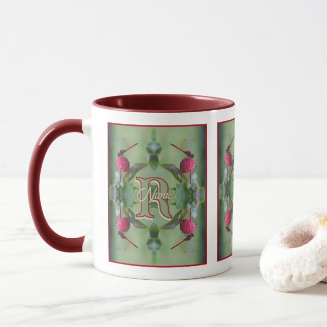 Custom Monogram Your Initial Name Dragonfly Art Mug (With Donut)