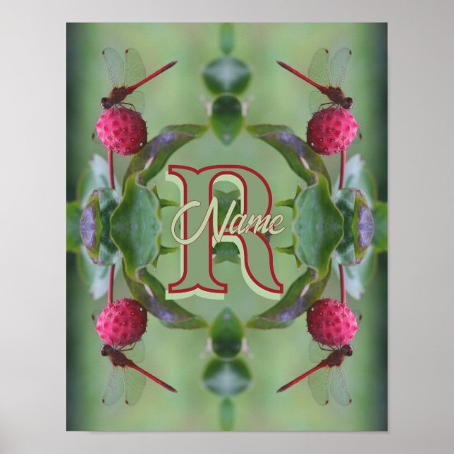 Custom Monogram Your Initial Name Dragonfly Art Poster (Front)