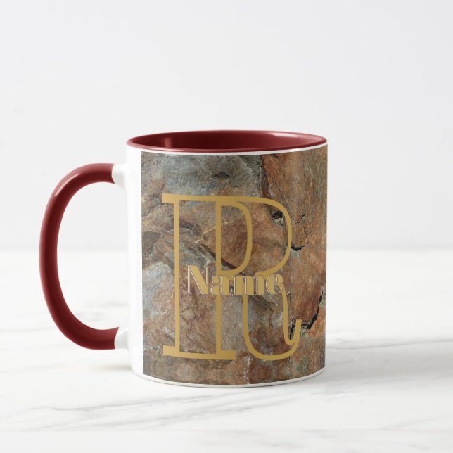 Custom Monogram Your Initial Name Granite Rock Mug (Left)