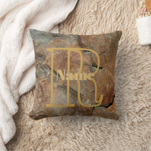 Custom Monogram Your Initial Name Granite Rock Throw Pillow