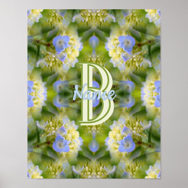 Custom Monogram Your Initial Name Hydrangea Flower Poster (Front)