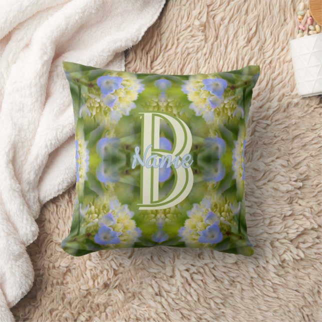 Custom Monogram Your Initial Name Hydrangea Flower Throw Pillow (Blanket)