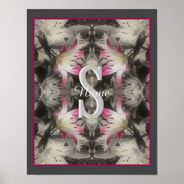 Custom Monogram Your Initial Name Lilies Poster (Front)