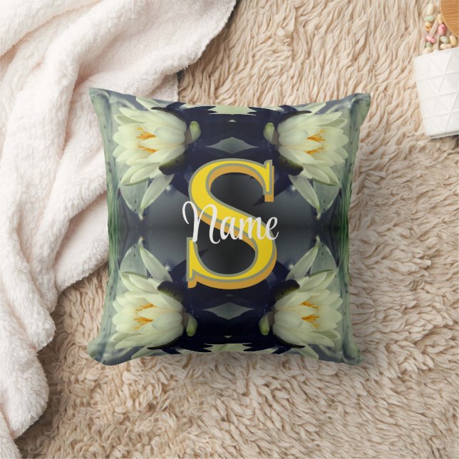Custom Monogram Your Initial Name Lotus Flower  Throw Pillow (Blanket)
