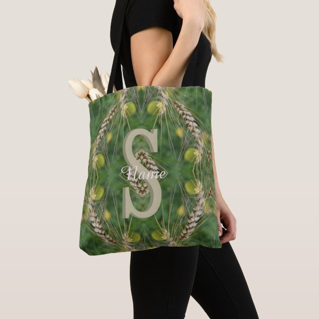 Custom Monogram Your Initial Name Nature Art Tote Bag (Close Up)