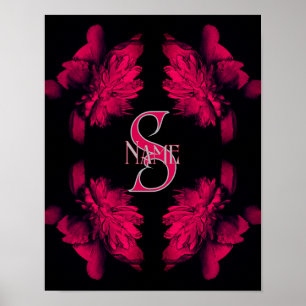 Custom Monogram Your Initial Name Peony Floral Art Poster