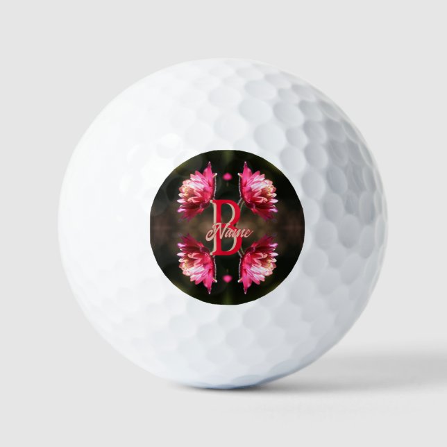 Custom Monogram Your Initial Name Red Flower Golf Balls (Front)