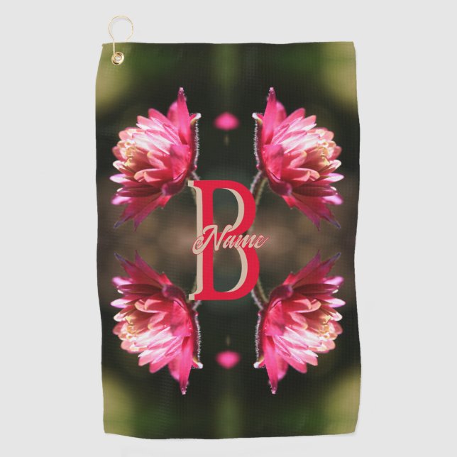 Custom Monogram Your Initial Name Red Flower Golf Towel (Front)