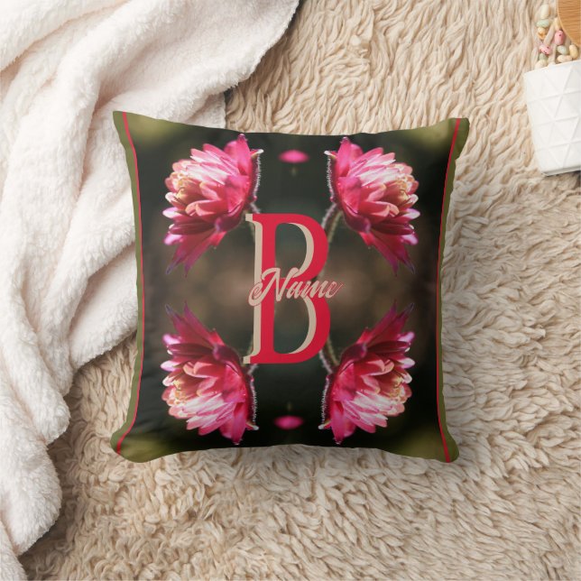 Custom Monogram Your Initial Name Red Flower Throw Pillow (Blanket)