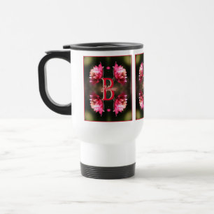 Custom Monogram Your Initial Name Red Flower Travel Mug