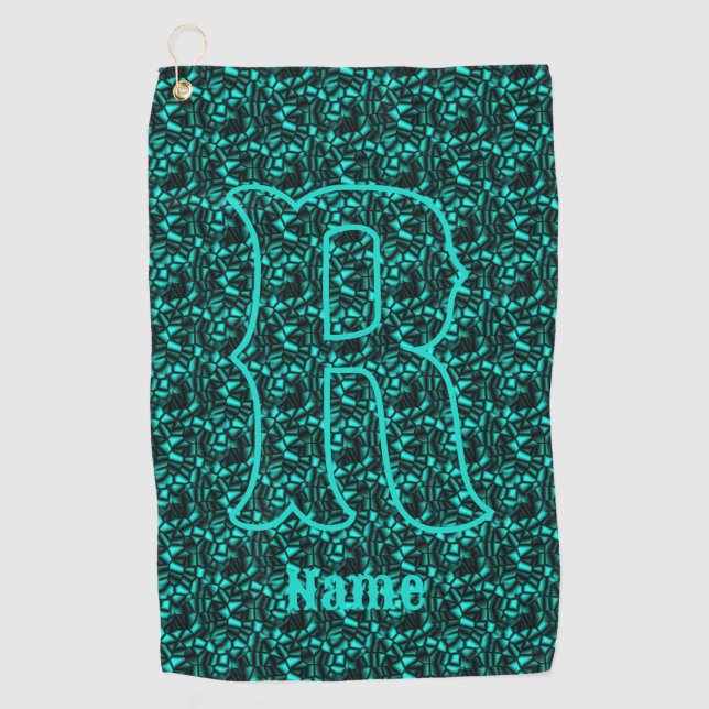 Custom Monogram Your Initial Name Turquoise Golf Towel (Front)