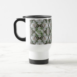 Custom Monogram Your Initial Name White Rose Travel Mug