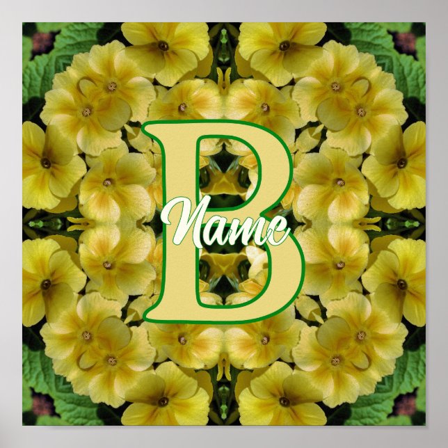 Custom Monogram Your Initial Primrose Flower Art Poster (Front)