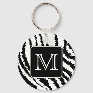 Custom Monogram, Zebra Pattern Animal Print. Keychain