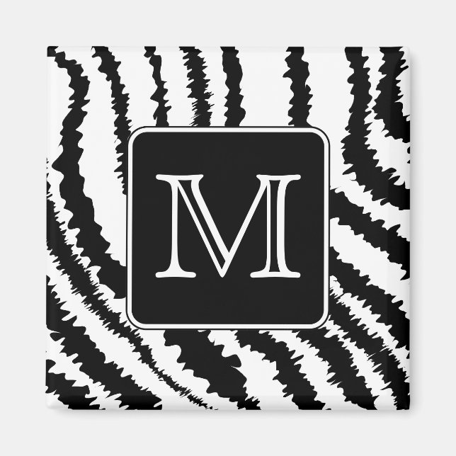 Custom Monogram, Zebra Pattern Animal Print. Magnet (Front)