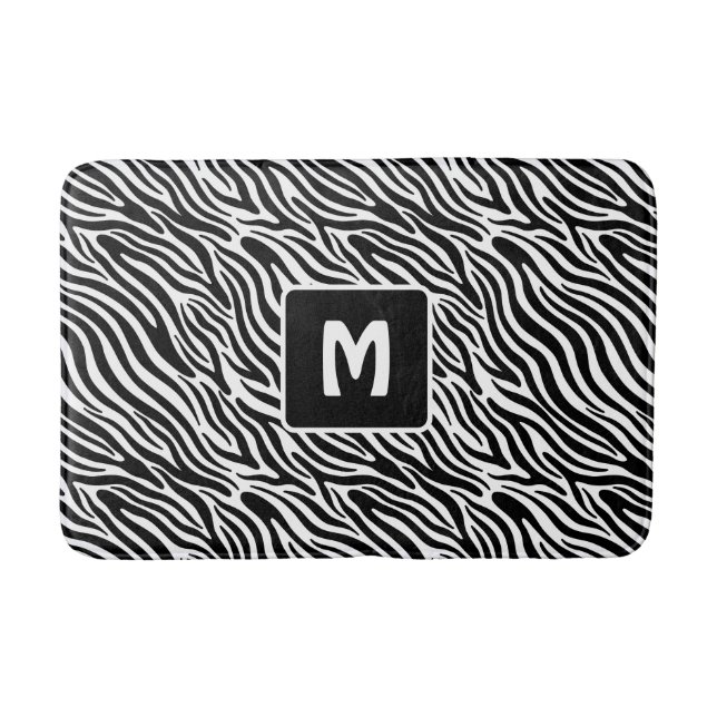 Custom Monogram Zebra Pattern Bath Mat (Front)