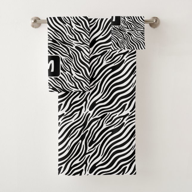 Custom Monogram Zebra Pattern Bath Towel Set (Insitu)
