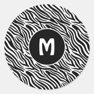 Custom Monogram Zebra Pattern Classic Round Sticker