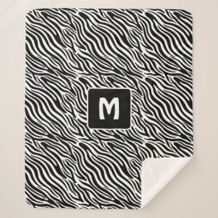 Custom Monogram Zebra Pattern Sherpa Blanket