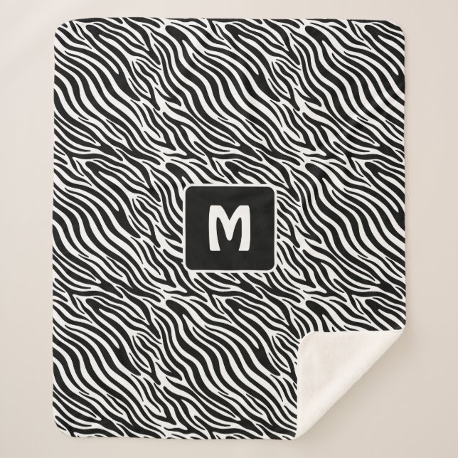 Custom Monogram Zebra Pattern Sherpa Blanket (Front)