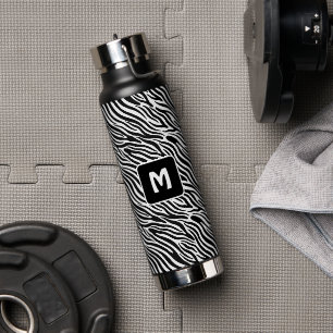 Custom Monogram Zebra Pattern Water Bottle