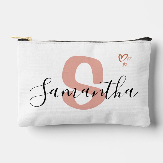 Custom Monogram Zipper Pouch Blush Pink Letter (Front)