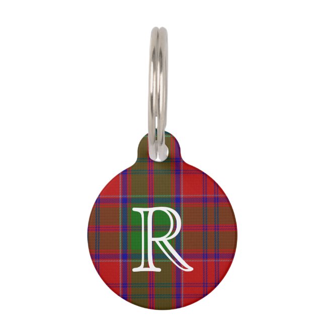 Custom Monogramed Grant Plaid Dog Tag (Front)