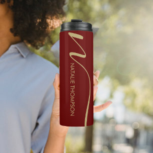 Custom Monogramed Personalized With Name Red Gold Thermal Tumbler
