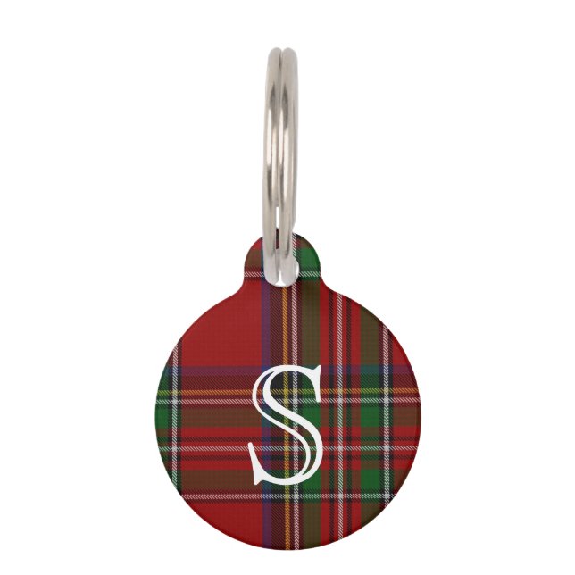 Custom Monogramed Royal Stewart Plaid Dog Tag (Front)