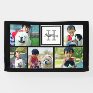 Custom Monogrammed 5 Photo Mosaic Picture Collage Banner