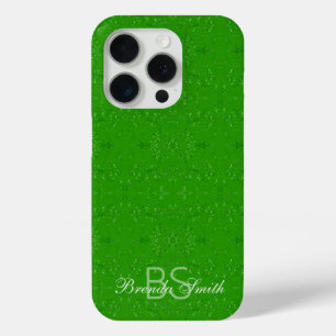 Custom Monogrammed Abstract Pattern Spring Green iPhone 15 Pro Case