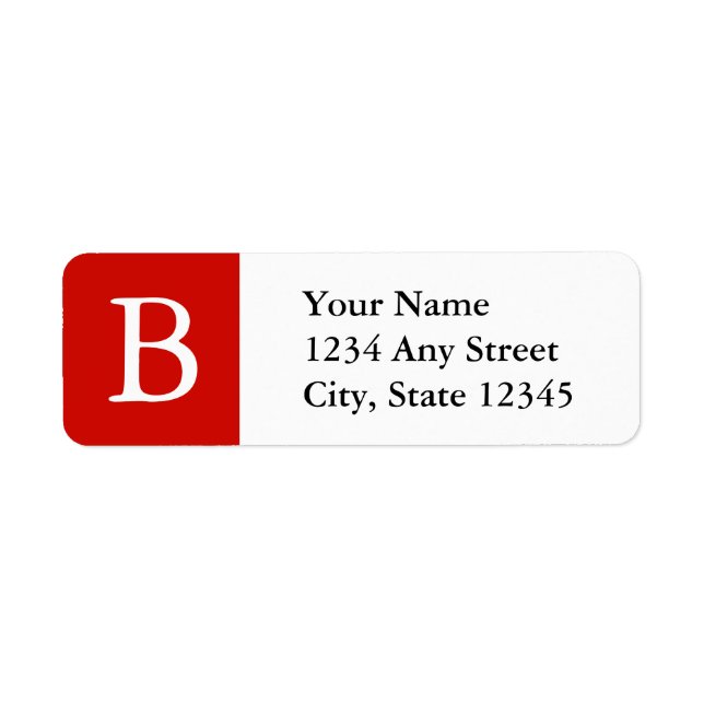 Custom Monogrammed Address Labels True Red & White (Front)