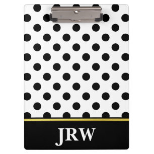 Custom Monogrammed Black and White Polka Dot Clipboard