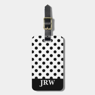 Custom Monogrammed Black and White Polka Dot Luggage Tag