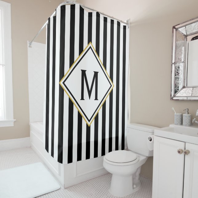 Custom Monogrammed Black and White Striped Pattern (In Situ)