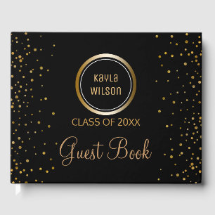 Custom Monogrammed   Black Gold Graduation Party Guest Book
