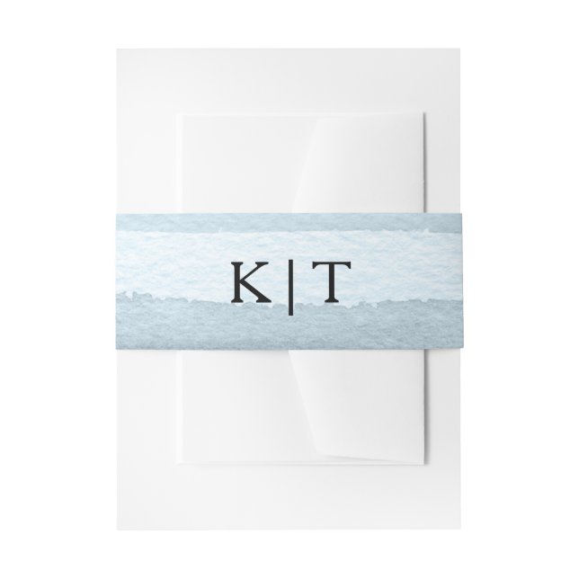 Custom Monogrammed Blue Washed Belly Band Invitation Belly Band (Front Example)