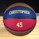 Custom Monogrammed Club Team Player Name Number<br><div class="desc">Create your own custom, personalized, faux gold elegant stylish typography / script / text / name, USA flag blue & red, mini size, hand stitched basketball. Simply enter the player / team / club / school / college / event / tournament name, and player jersey number, to customize. While you...</div>