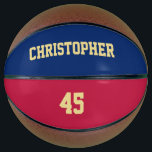 Custom Monogrammed Club Team Player Name Number Basketball<br><div class="desc">Create your own custom, personalized, faux gold elegant stylish typography / script / text / name, USA flag blue & red, regulation size, hand stitched basketball. Simply enter the player / team / club / school / college / event / tournament name, and player jersey number, to customize. While you...</div>