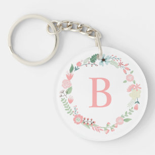 Custom Monogrammed Delicate Floral Wreath Keychain
