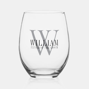 Custom Monogrammed Father of the Groom  Stemless Wine Glass