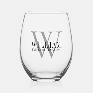 Custom Monogrammed Father of the Groom  Stemless Wine Glass