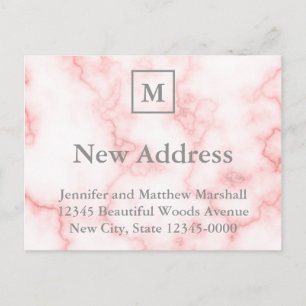 Custom Monogrammed Faux Pink Marble New Address Postcard